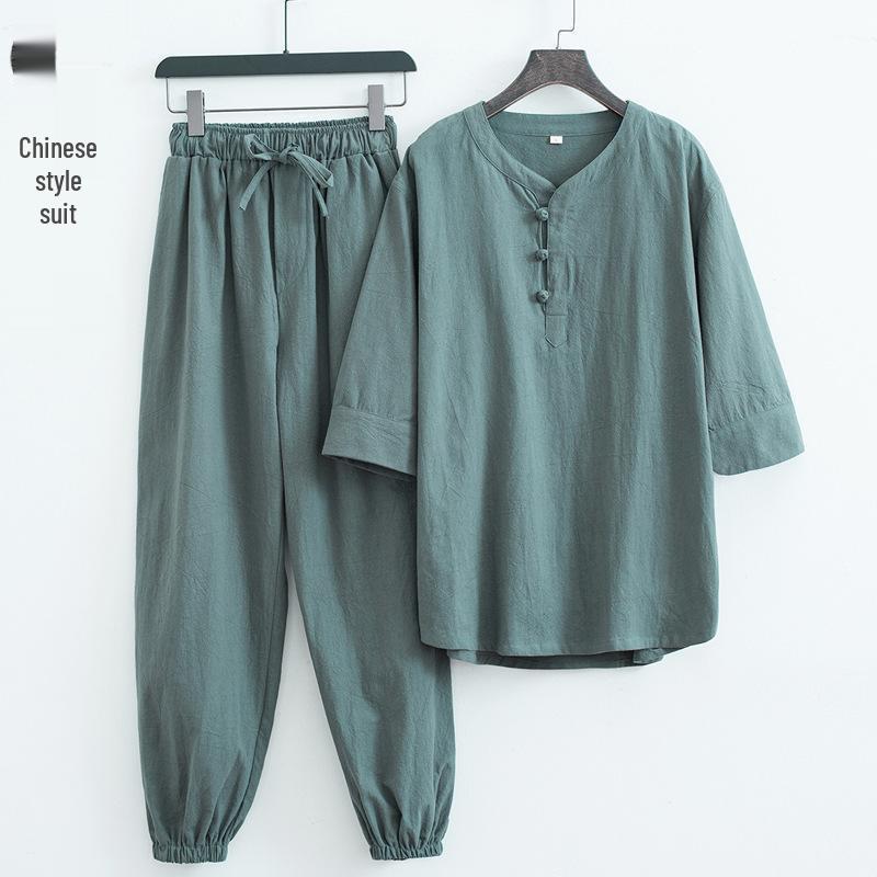 Мужской белый костюм для медитации Дзен-буддизма: Хлопково-льняная даосская ряса и топ в стиле Тан 2XL