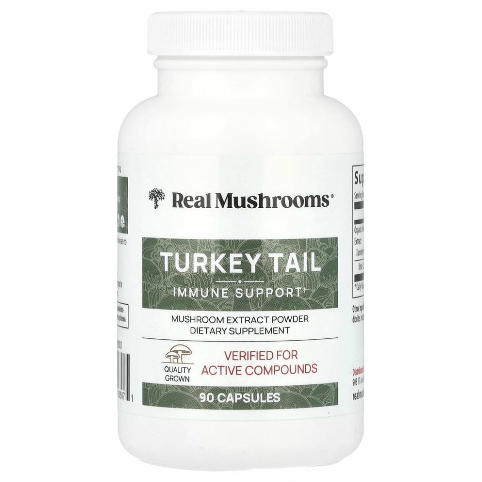 Real Mushrooms, трутовик разноцветный, порошок экстракта грибов, 90 капсул