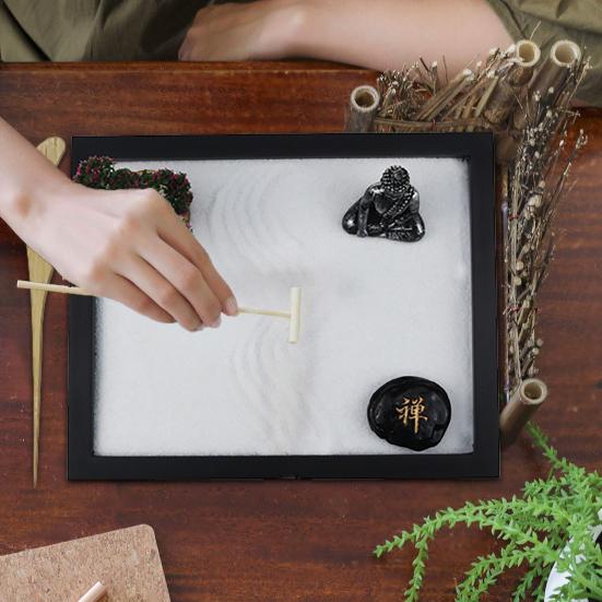 1 комплект статуэток дзен-будды, украшение в китайском стиле, набор для песочницы, миниатюрная модель дзен с граблями, камнями, статуя для медитации, микроландшафтная песочница