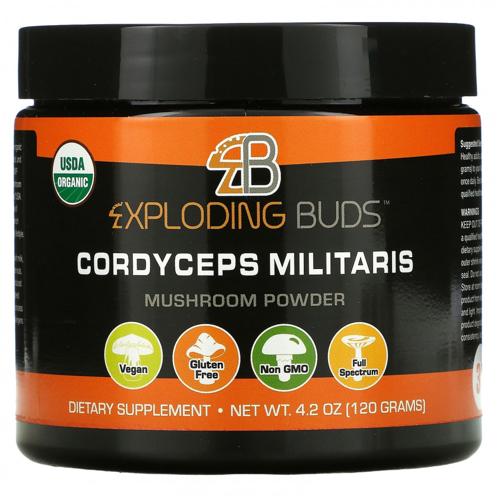 Exploding Buds, кордицепс военный, сертифицированный органический грибной порошок, 120 г (4,2 унции)